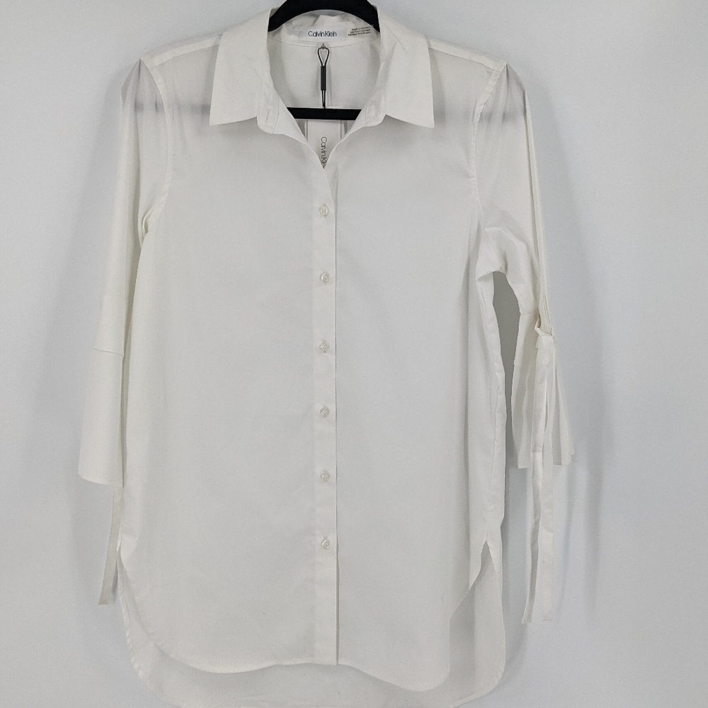 NWT CALVIN KLEIN Bell Tie Sleeve Button Down Shirt